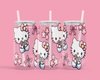 Pink Cat With Flowers 16oz UVDTF Wrap